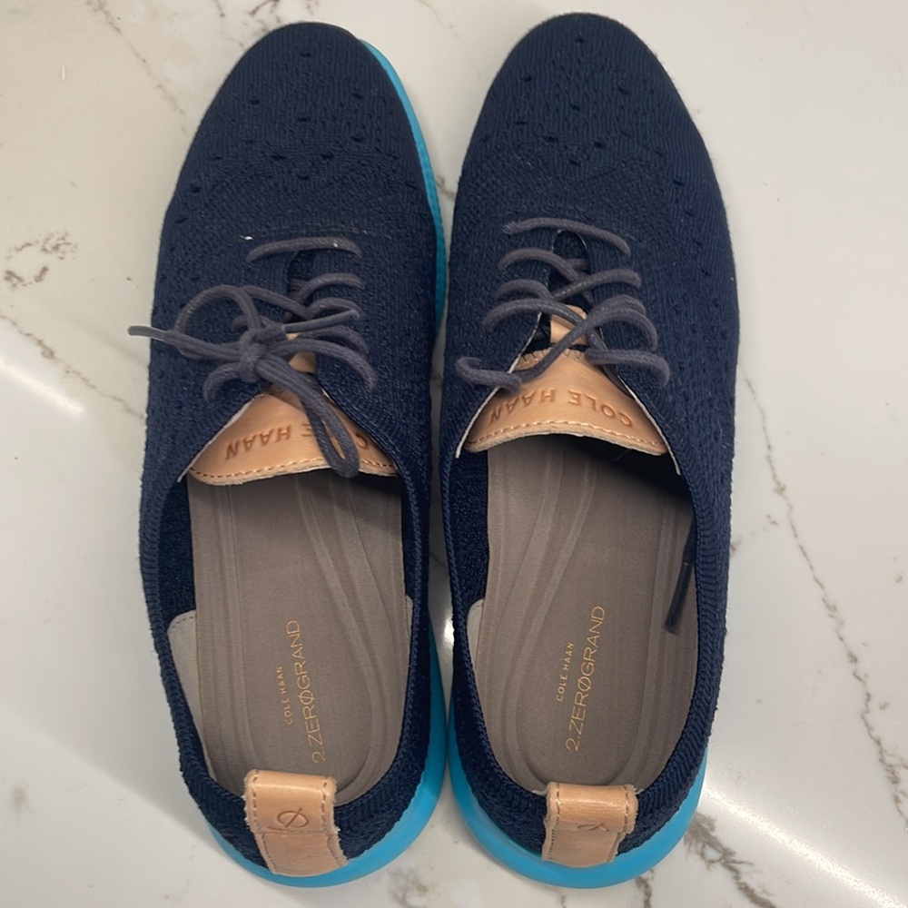 Cole Haan zero grande sneakers in navy with light blue. Lightweight comfy